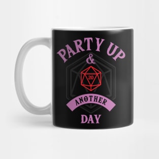 Party Up and Die Another Day (D20) Pink Text Mug